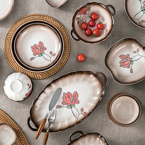 Nordic Light Luxury Tableware High-end Ceramic Tableware Bowl Plate Household Binaural Dish <b>Set</b> - Product Image 4