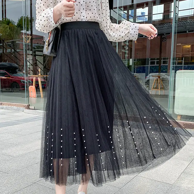 Hunan Prowin 2021 new fashion Girl skirt women summer spring autumn mesh tulle skirts elastic high waist A Line long skirts