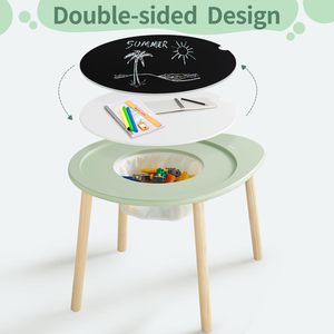 Table de jeu en bois pour enfants verte avec 2 chaises, plateau amovible et sac de rangement pour la chambre des tout-petits, la salle de jeux, les chambres d'enfants - Product Image 3