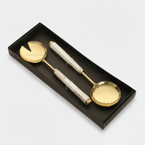 Popular Stainless Steel Golden <b>Salad</b> <b>Server</b> Set Mother Pearl Handle Modern Luxury Style for Home Hotels Tabletop <b>Salad</b> Tools - Product Image 1