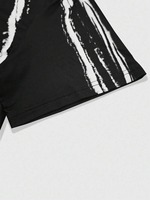 Conjunto Deportivo Unisex de Camiseta y Pantalones Cortos con Estampado Degradado Negro, Manga Corta, Cintura con Cordón Ajustable, Transpirable, de Poliéster