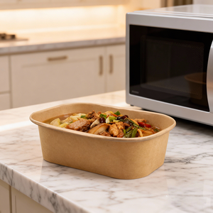 Conteneur alimentaire rectangulaire en papier kraft jetable, écologique et biodégradable, pour emporter, bol en papier rectangulaire - Product Image 3