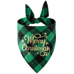 New <b>Red</b> Green Black Plaid Gold Stamping Dog Saliva <b>Towel</b> Single Layer Triangle Pet Scarf - Product Image 2