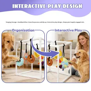 מכירת חיסול! מתקן משחק נייד רב תכליתי לכלבים וגורים, עשוי מצינורות PVC להרכבה, עם צעצועים תלויים לשימוש יומיומי - Product Image 4