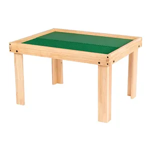 木制儿童玩乐高桌椅套装，带2个兼容的可拆卸双面底板/板/垫活动桌，带孔