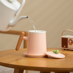 Tasse de bureau en céramique au design moderne, style crème, pour thé/café/lait, avec couvercle, pour entreprise - Product Image 3