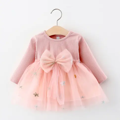 春夏幼児の赤ちゃんの女の子長袖水玉デイジーフラワーコットンドレス服
