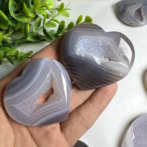 قلوب عقيق درزي طبيعي قلب كريستال عقيق جيود مجموعة قلوب للشفاء ديكور المنزل هدية وديكور - Product Image 6