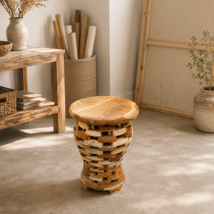 Fauteuil de loisirs en teck fait main, durable, minimaliste, motif nid d'oiseau concave, design sculptural pour salon, villa et hôtel - Product Image 6