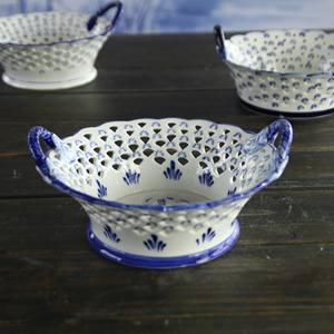 Vente en gros Panier creux en céramique de Delft en grès bleu et blanc - Product Image 5