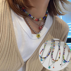 Collar Doble de Metal con Flores de Cristal Estilo Retro Milenio 2022, Gargantilla de Color, Cadena para Clavícula, a la Moda - Product Image 1