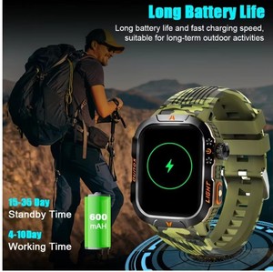 DF TAC <b>Rectangular</b> Tactical Smart <b>Watch</b> HT26 Black Green Blue Camo Wood Stainless Steel Silicone Strap IP68 Waterproof - Product Image 3