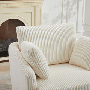 Poltrona Girevole da Salotto con 2 Cuscini, Divano a L Moderno Rivestito in Tessuto, Gambe in Legno - Product Image 3