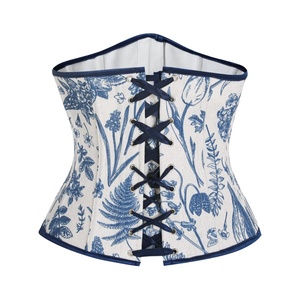 Corsetto Shaper da donna blu sotto busto in vita Cincher Bustier con motivo floreale corsetti in Lingerie Jacquard retrò - Product Image 3