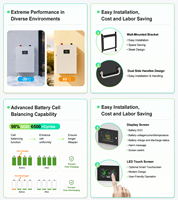 Batterie au lithium LiFePO4 à écran tactile LED, 25,6 V, 100 Ah, 228 Ah, 280 Ah, 314 Ah, 6500 cycles, montage mural, 2,5 kWh, 5 kWh, 7 kWh, 8 kWh