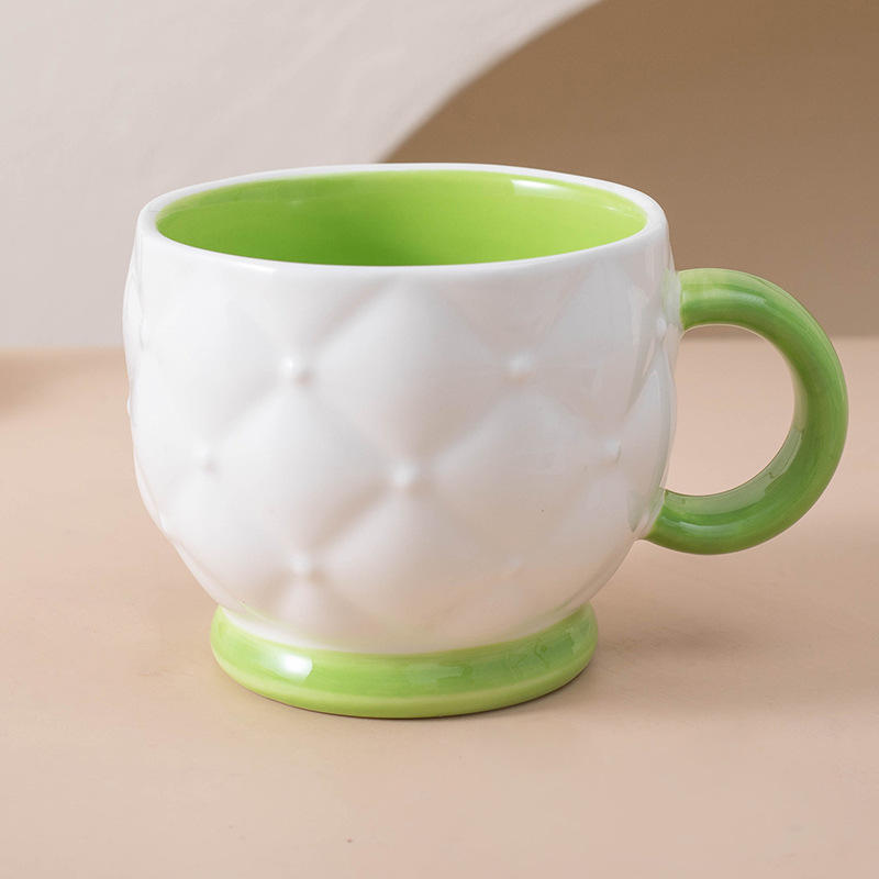 Verde con bloques de color y relieve de diamante - taza individual