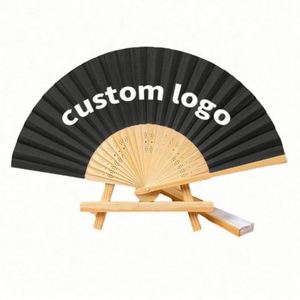 Abanico Plegable de Bambú Negro Personalizado con Logotipo Impreso en Seda de Alta Calidad para Abanicos Impresos - Product Image 1