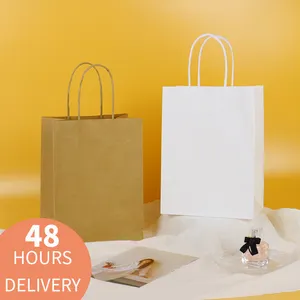 Paper Shopping Bag Gift Packaging Kraft Paper Bag with Handle Low MOQ White Brown Oem Offset Printing Fashionable Shipping