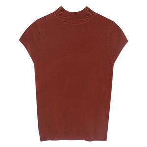 Haut tricoté à manches courtes pour femme, col semi-montant, coupe ajustée, couleur unie, gilet intérieur, taille unique - Product Image 5