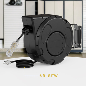 개폐식 연장 코드 릴, 40 FT, 헤비 듀티 16AWG/3C SJTW 전원 코드, 조명이 켜진 트리플 탭 콘센트 10 회로 차단기 포함 - Product Image 3
