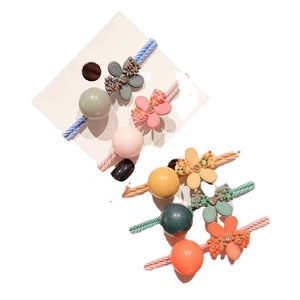 Élastiques à cheveux en tissu avec perles et décorations florales, accessoires de coiffure décontractés pour femmes, rose, vert, orange, bleu - Product Image 5