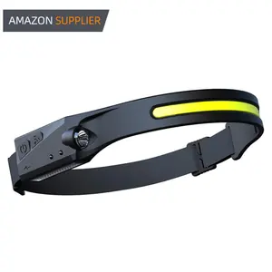 Silicone Headlamps Lightweight Waterproof 650Lumens COB 270 degrees LED Wide Beam Rechargeable Head light with Motion Sensor