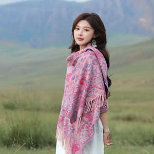 Women's Wool <b>Square</b> Shawl Red Floral Pattern Multifunctional <b>Scarf</b> Autumn Daily Wear - Product Image 3
