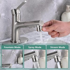 <span class=keywords><strong>Robinet</strong></span> <span class=keywords><strong>de</strong></span> lavabo <span class=keywords><strong>de</strong></span> salle <span class=keywords><strong>de</strong></span> bain avec douchette extractible, <span class=keywords><strong>robinet</strong></span> <span class=keywords><strong>de</strong></span> lavabo moderne à poignée unique en nickel brossé - Product Image 4