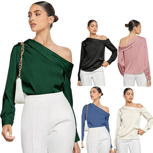 Chemise <span class=keywords><strong>à</strong></span> manches longues <span class=keywords><strong>à</strong></span> épaules dénudées pour femmes, nouvelle mode printemps-automne, couleur unie, é<span class=keywords><strong>l</strong></span>égante, coupe ample, pour le bureau, les fêtes, les tenues décontractées - Product Image 6