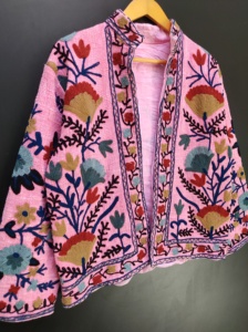 Winter Velvet Shell Eco-Friendly Finished Cotton Suzani Embroidered Floral Pattern <b>Boho</b> Bridal Wedding Festival Christmas Party - Product Image 6