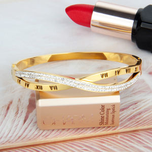 3 uds accesorios de regalo de joyería de alta calidad para mujer al por mayor galvanoplastia 18K oro romano Digital pulsera de acero inoxidable - Product Image 5