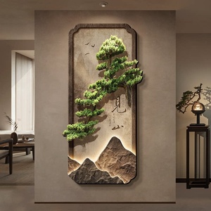 Agua que Fluye Atrae Riqueza, <span class=keywords><strong>Pintura</strong></span> Decorativa Moderna de Estilo Chino para Recibidor, Arte Mural Moderno con Paisaje de Pinos, <span class=keywords><strong>Pintura</strong></span> Artística Moderna para Pasillo - Product Image 2