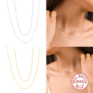 Collier superposé pour femme en argent pur S925 avec chaîne à perles, élégant, polyvalent et simple, accessoire de mode pour clavicule - Product Image 3