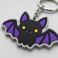 Porte-clés personnalisé en PVC chauve-souris Halloween, OEM, Kawaii, noir et violet, vampire, en caoutchouc souple, breloque fantaisie pour sac, cadeau de fête, vente en gros en vrac