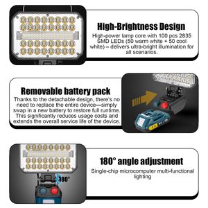 40W 4000LM Portable 18V <b>LED</b> Work <b>Light</b> Battery for USB Type-C Charging Port Rechargeable 6000K Daylight IP20 <b>Workshop</b> WD-8107 Hi - Product Image 4
