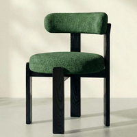 Chaise de salle à manger en bois massif de style Mid-Century Modern, siège rond rembourré en lin texturé, dossier bas, chaise de loisirs