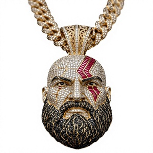 Collar con Colgante de Moissanita Color Oro para Hombre, Diseño de Rostro con Barba, Joyería con Pedrería, Accesorio de Moda - Product Image 1