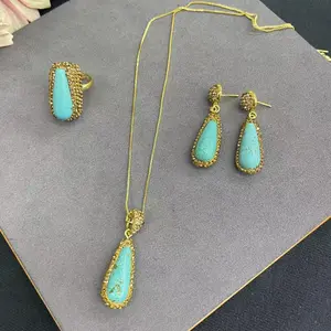 Western Bulk Stainless Steel Vintage Gold Plated Boho Turquoise Jewelry Stud Earrings For Women Necklace