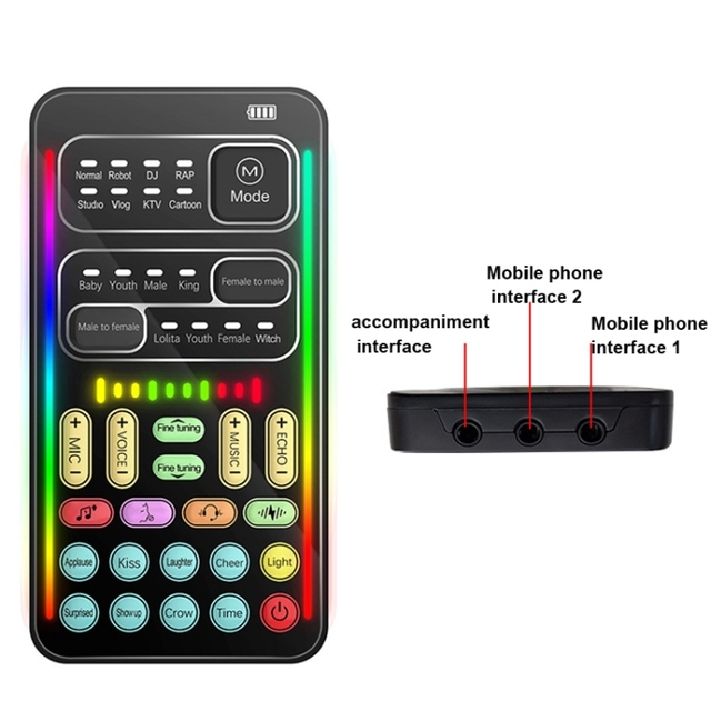 I9 Set Audio Sound Cards & Mixers with Multiple Sound Effects & Voice Changer for Game Live Broadcast on Mobile & Computer