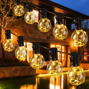 Guirnalda de luces G40 de alambre de cobre, bombillas transparentes de 8 modos, impermeables, para jardín y exteriores