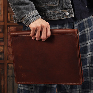 Sac à documents en cuir Crazy Horse, dossier A4 avec fermeture éclair, organisateur de fichiers de bureau en cuir véritable, étui multifonctionnel - Product Image 4