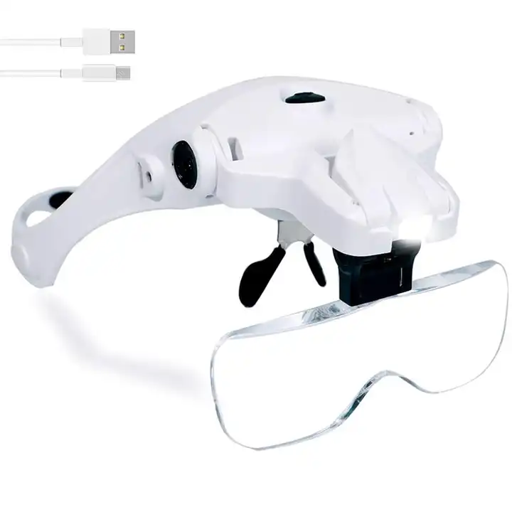 MAGNIPROS LED Illuminated Headband Magnifier Visor | Hands Free Magnifier  Loupe | 5 Detachable Lenses 1X, 1.5X, 2X, 2.5X 3.5X - (Upgraded Version)
