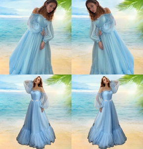 D0410TA64 Abito da Festa Elegante, Vendita all'Ingrosso di Nuovi Prodotti Sehe Fashion con Spalle Scoperte, Maniche Lunghe in Rete, Tinta Unita, Estivo e Naturale - Product Image 6