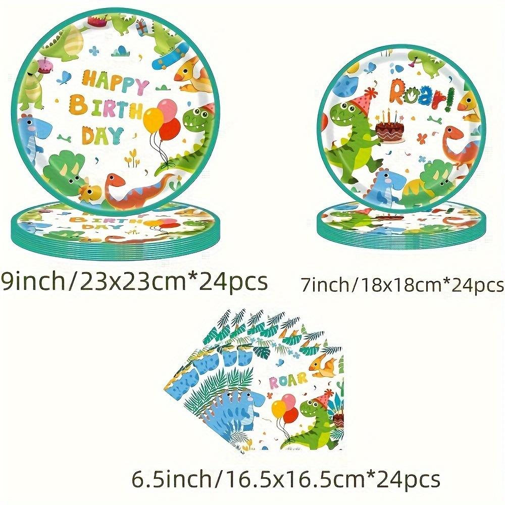 Ensemble d'anniversaire de dinosaure de dessin animé