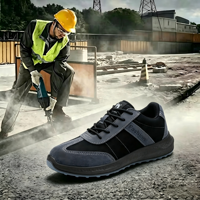 Chaussures de sécurité légères en toile et daim de vache, embout en acier 1100N, semelle PU double densité anti-perforation