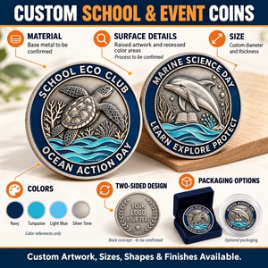 Pièces de monnaie personnalisées pour événements scolaires avec motifs en relief tortue et dauphin pour les clubs écologiques et les cadeaux de la Journée des sciences marines OEM ODM - Product Image 4