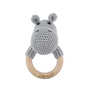 Jouet de <span class=keywords><strong>confort</strong></span> en coton biologique, <span class=keywords><strong>hochet</strong></span> tricoté à la main avec bois de hêtre et silicone, jouet de dentition pour nouveau-né, fait à la main, cadeau - Product Image 6