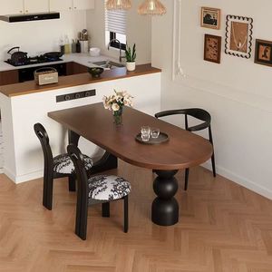 French Retro <b>Solid</b> <b>Wood</b> Oval Dining Table Black Antique Style Living Room Dining Table And <b>Desk</b> - Product Image 3