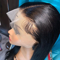 Vente en gros prêt à porter cheveux indiens bruts précoupés sans colle perruques droites cheveux humains avant de lacet HD perruque frontale en dentelle pour les femmes noires