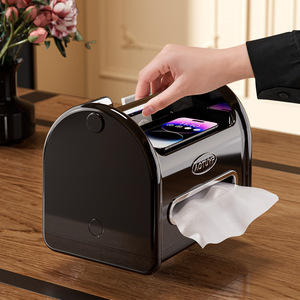 Lotuya Tissue Box With Remote Storage Multi Functional Black Home Decorative - Product Image 1